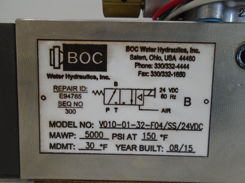 BOC 3-Way Hydraulic Valve #V010-01-32-F04/SS/24VDC, 5000 PSI